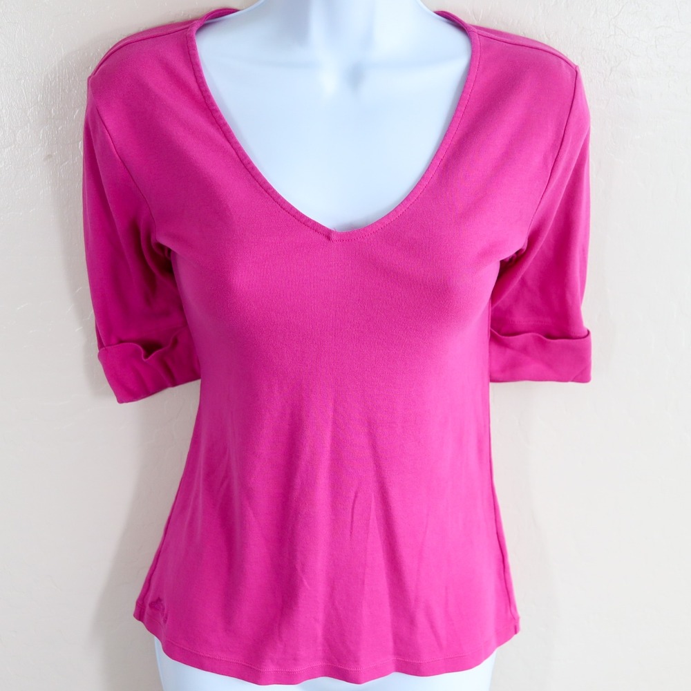 Lauren Ralph Lauren V-Neck 3/4 Sleeve Top Women's M Pink Stretch‎ Casual Shirt
